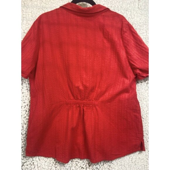 White Stag red button up short sleeve blouse elastic back  women's size 2XL - Picture 2 of 6